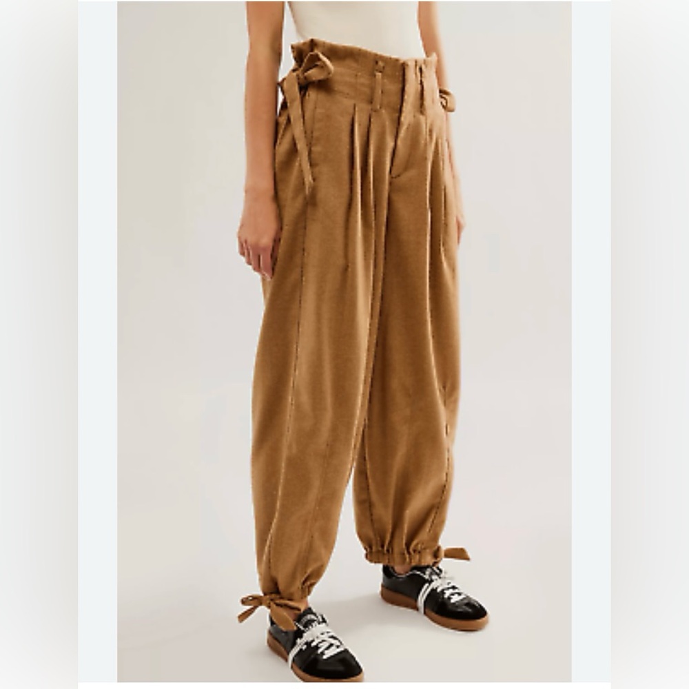 Free People Every Day's A Dream Tie Wool blend Pants Bronze. Size Large. NWOT